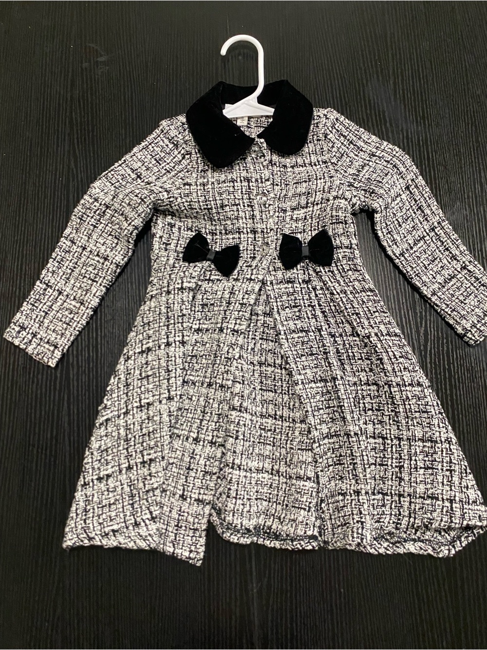 Nannette Black & White Tweed Pea Coat with Black Velvet Collar
